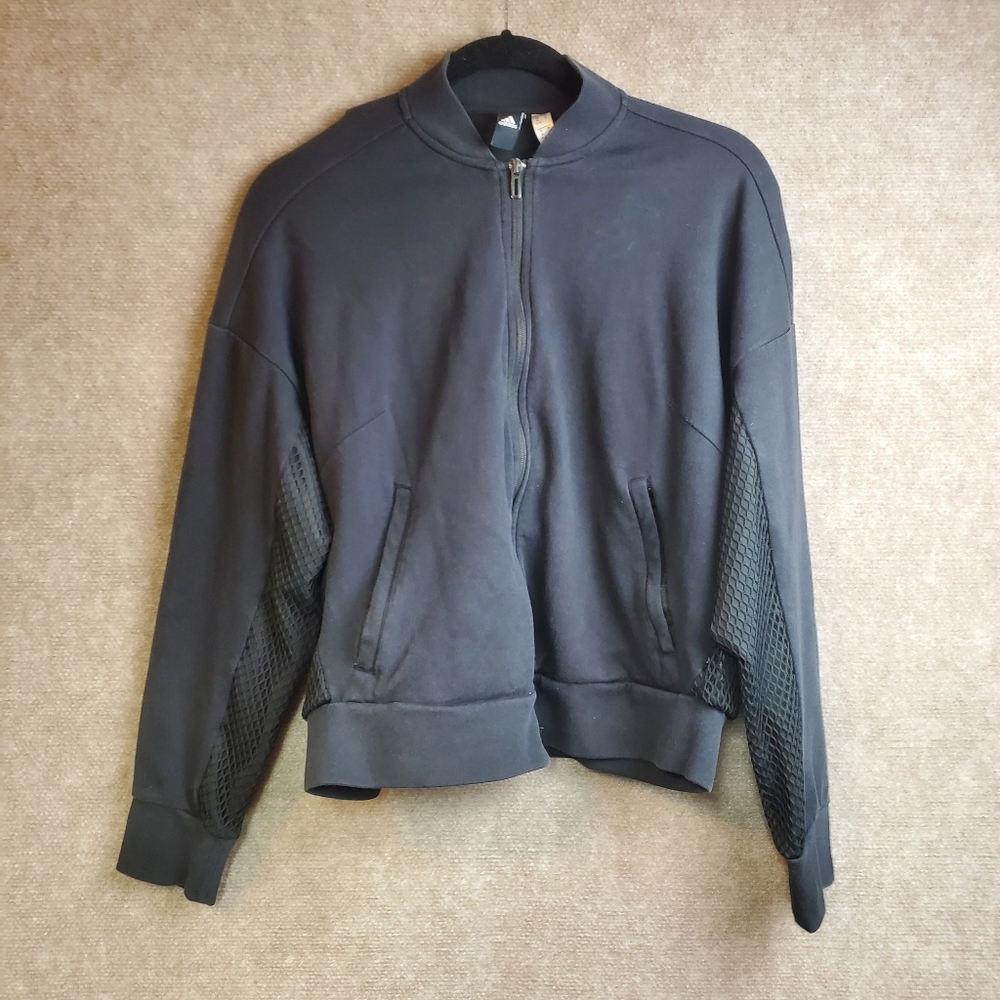 Adidas Sweater Womens Medium Black Zip Front Athletic